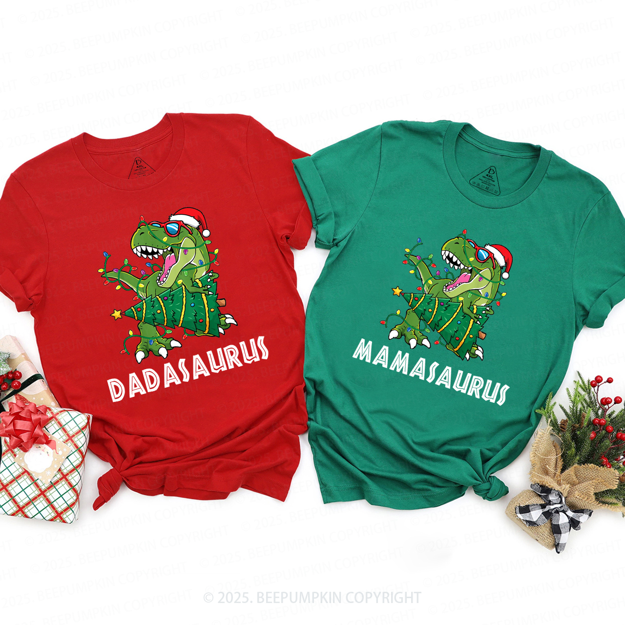 Personalized Dinosaur Christmas Family Matching T-Shirts Beepumpkin