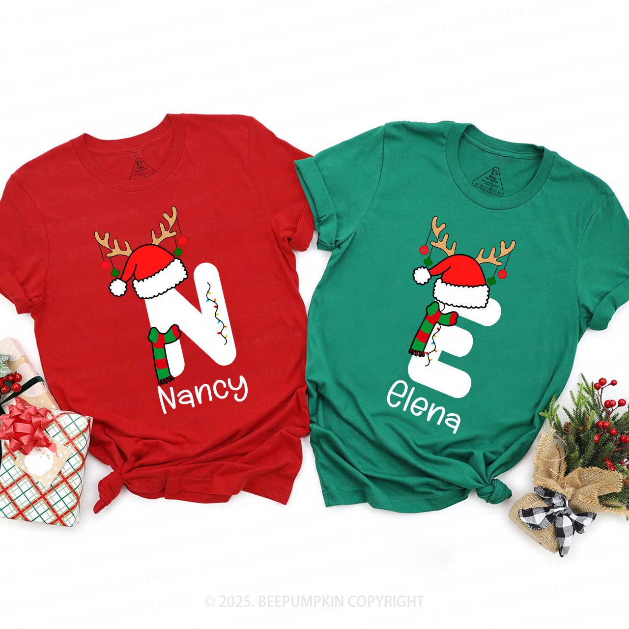 Christmas Alphabet Name Family Matching T-Shirts Beepumpkin