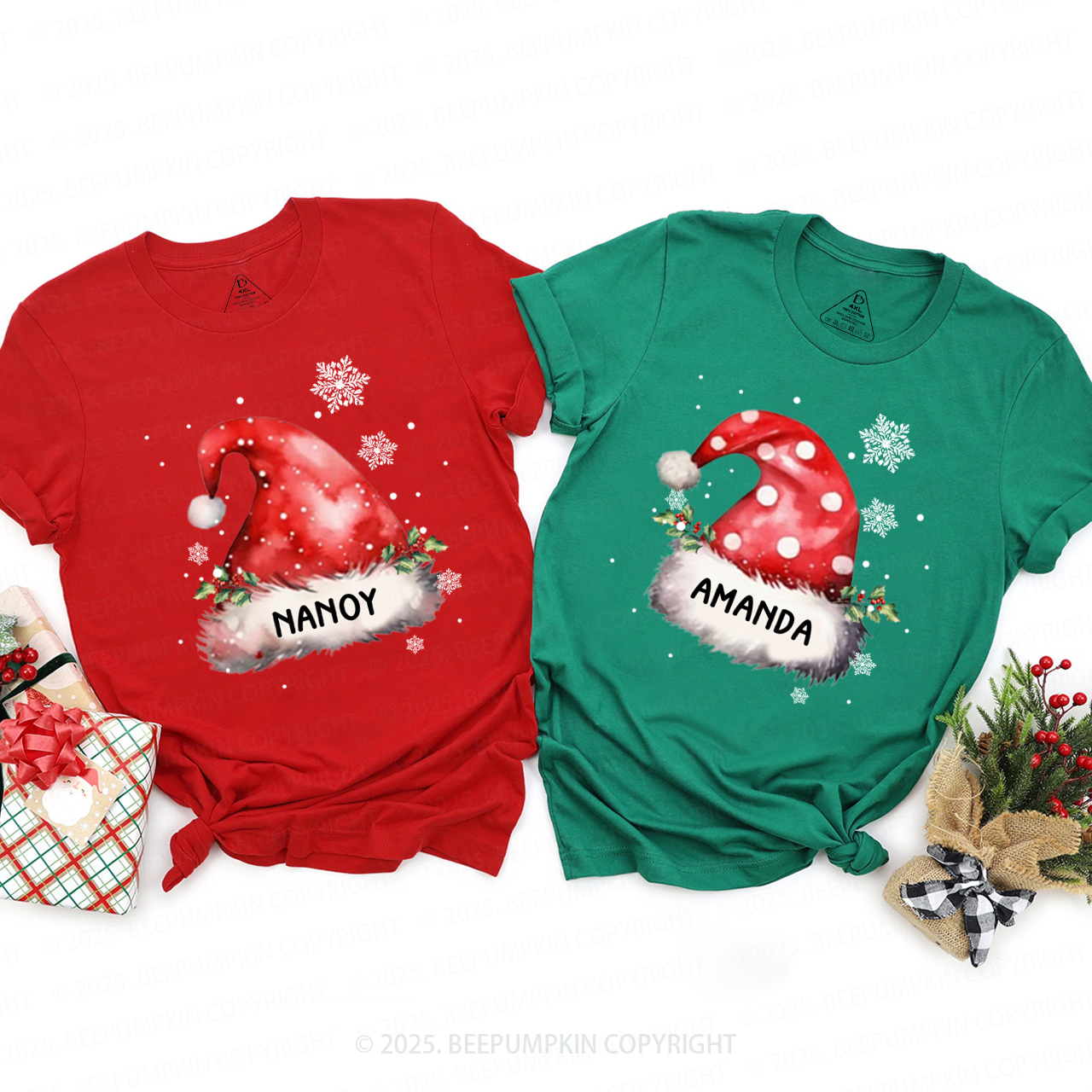 Personalized Christmas Hats Name Family Matching T-Shirts Beepumpkin