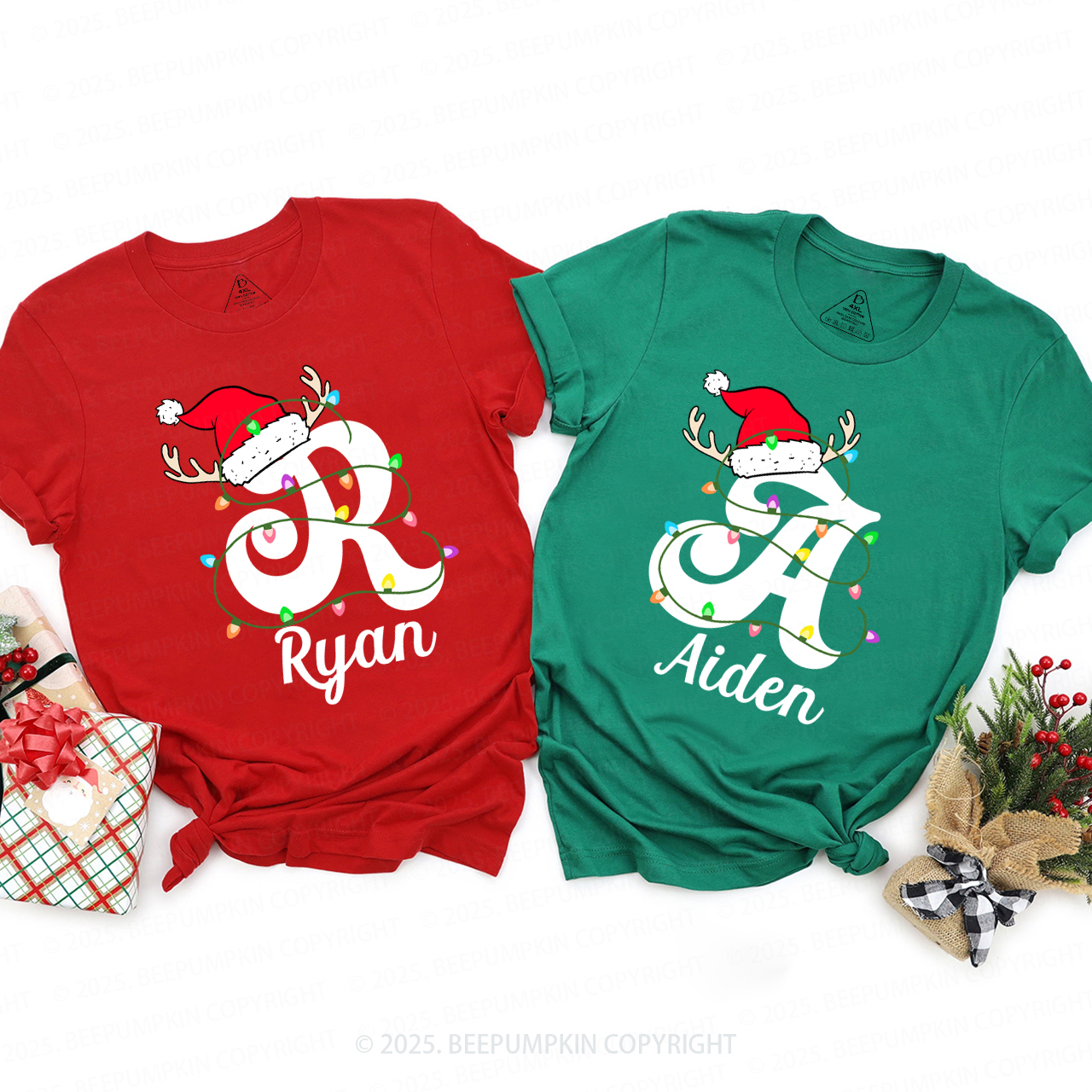 Personalized Christmas With Name Letter Family Matching T-Shirts Beepumpkin
