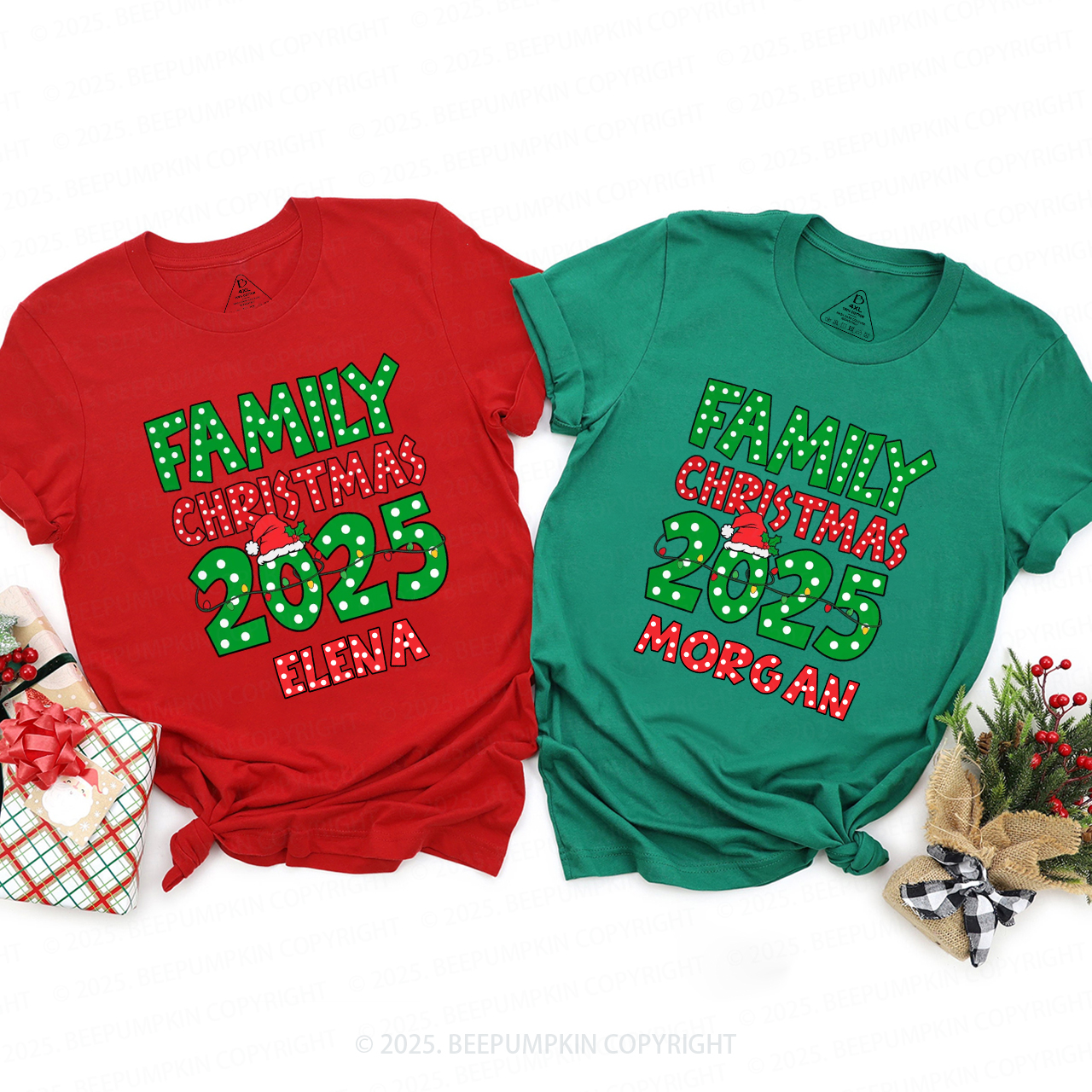 Personalized Christmas Christmas Neon Family Matching T-Shirts Beepumpkin