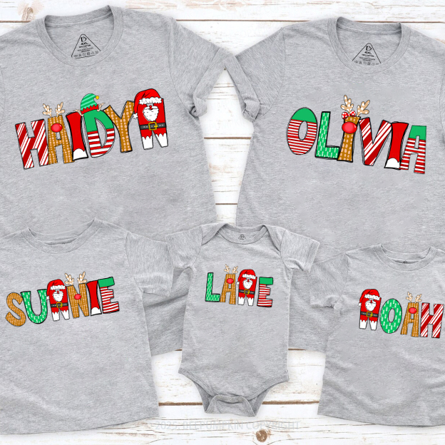 Personalized Cartoon Font Santa Family Matching T-Shirts Beepumpkin