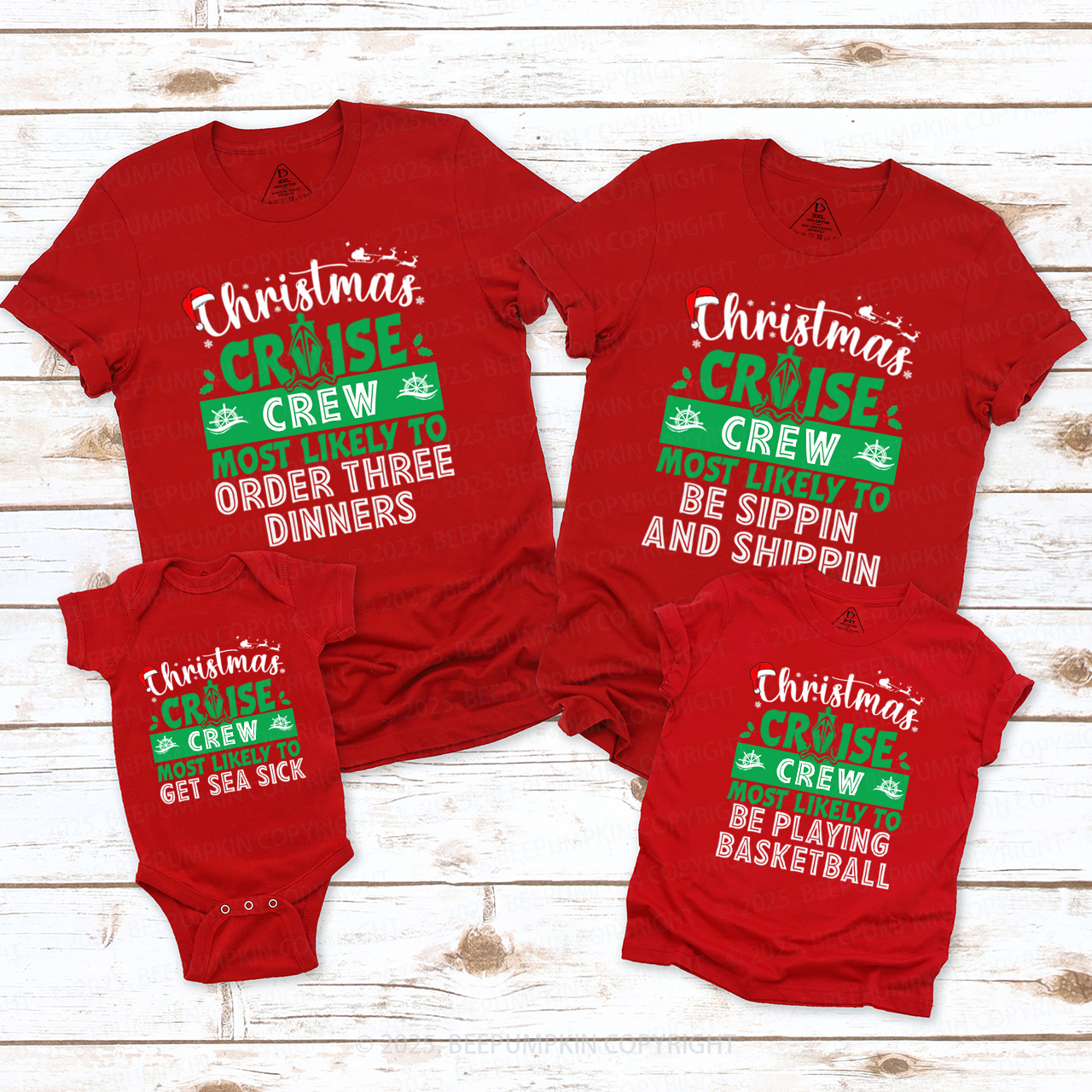 Personalized Christmas Cruise Crew Family Matching T-Shirts Beepumpkin