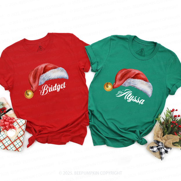 Personalized Watercolor Santa Hat Christmas Family Matching T-Shirts Beepumpkin