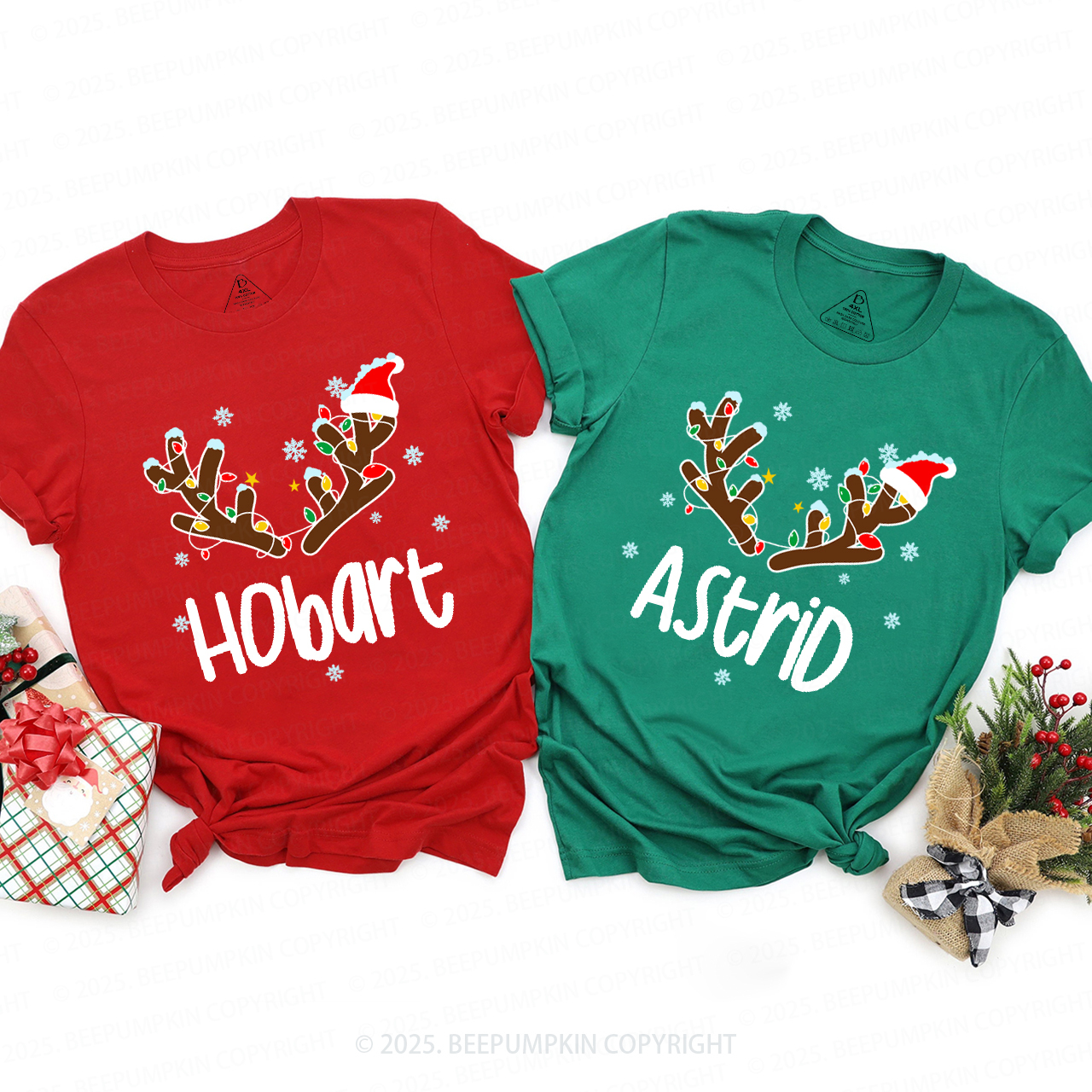 Personalized Flashing Antlers Christmas Family Matching T-Shirts Beepumpkin