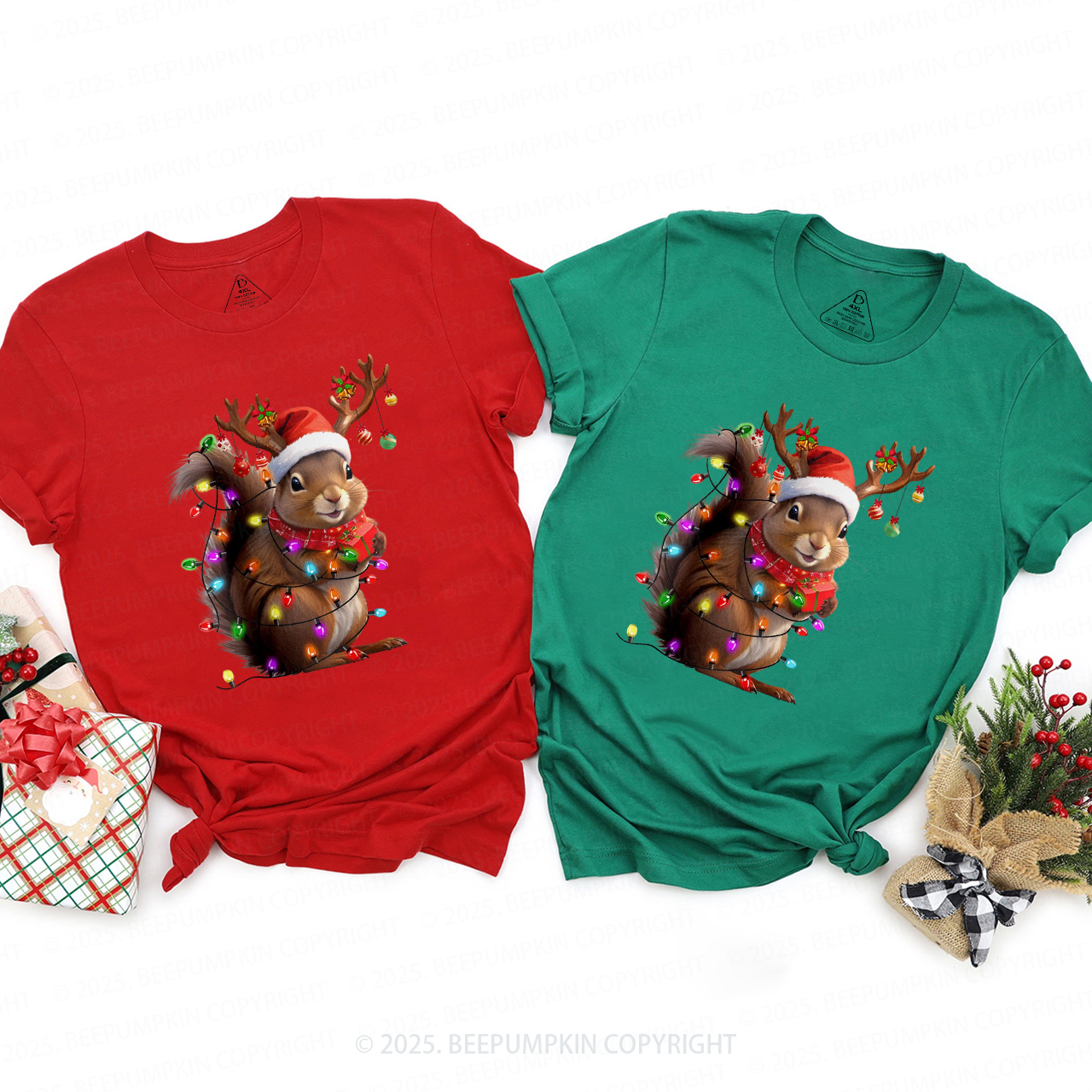 Squirrel Christmas Lights Family Matching T-Shirts Beepumpkin