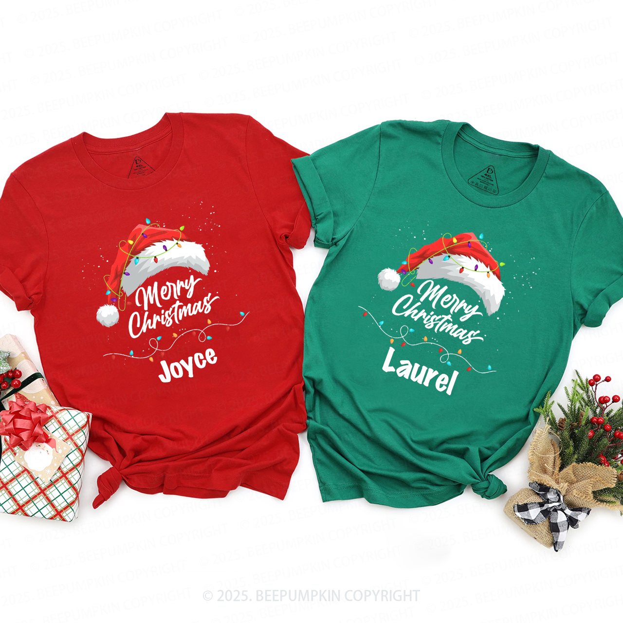 Personalized Merry Lights & Cheer Christmas Family Matching T-Shirts Beepumpkin