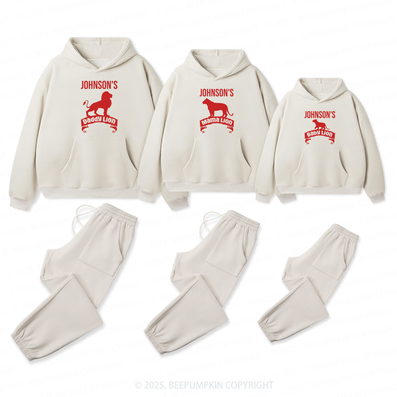 Personalized Lion Family Matching Hoodie Set