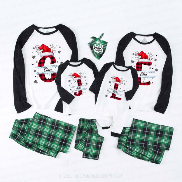 Personalized Christmas Red Plaid Snowflakes Name Family Matching Pajamas
