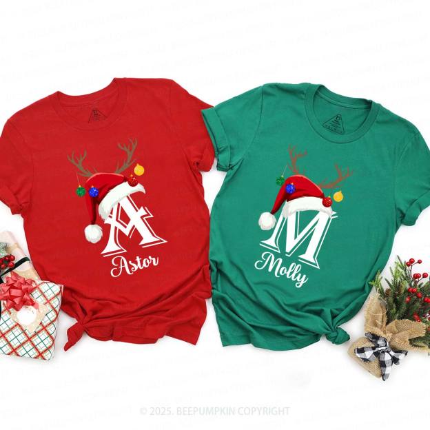 Personalized Name Santa Hat Family Matching T-Shirts Beepumpkin