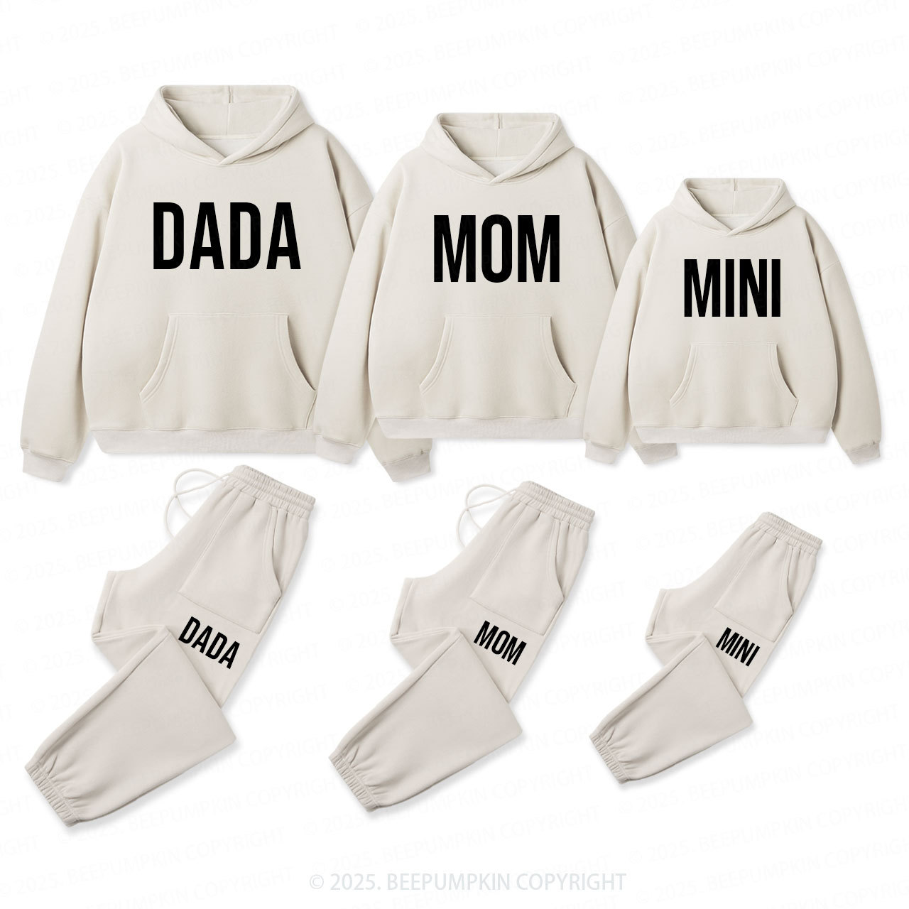 Personalized Dada Mom Mini Family Matching Hoodie Set