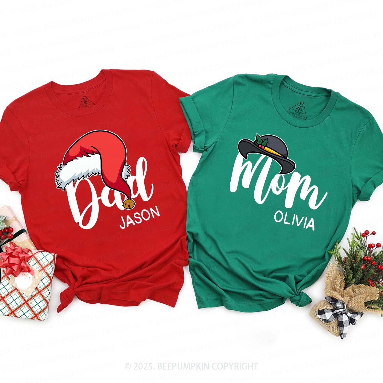 Personalized Santa Hat Christmas Family Matching T-Shirts Beepumpkin
