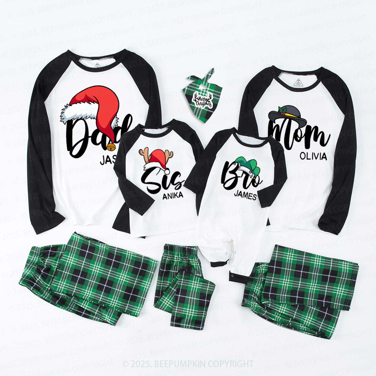 Personalized Santa Hat Christmas Family Matching Pajamas