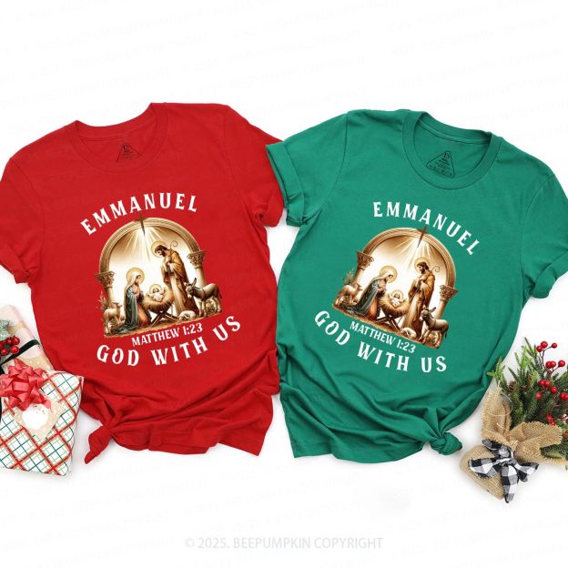Matthew 1:23 Bible Verse Christmas Family Matching T-Shirts Beepumpkin