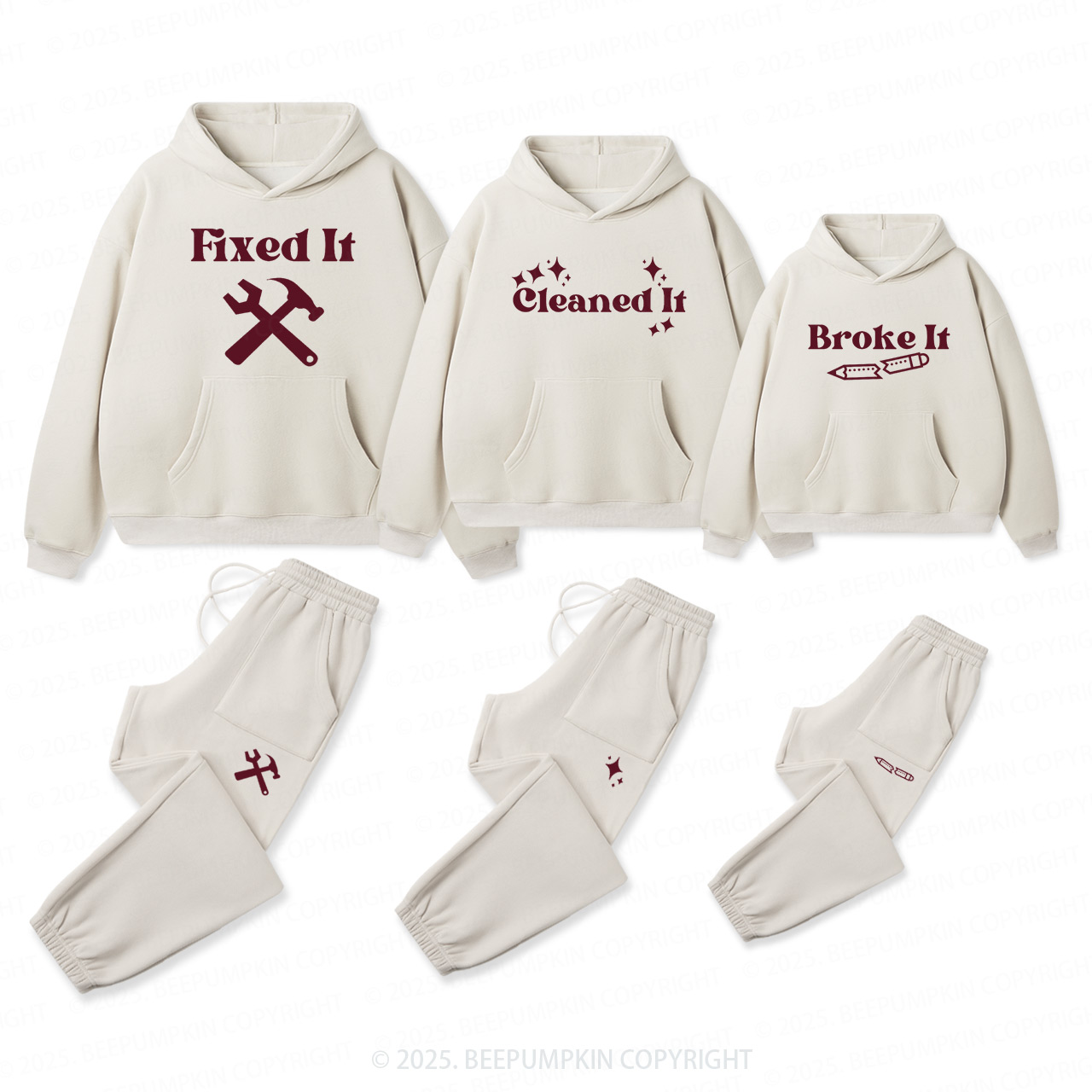 Personalized Broke It Cleaned It Fixed It Family Matching Hoodie Set