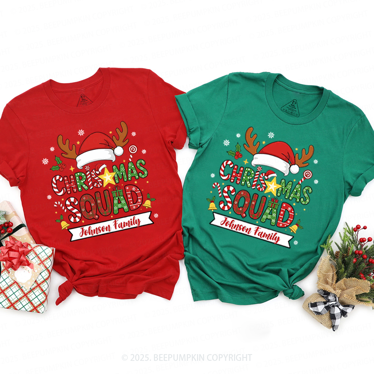 Personalized Christmas Squad Family Matching T-Shirts Beepumpkin