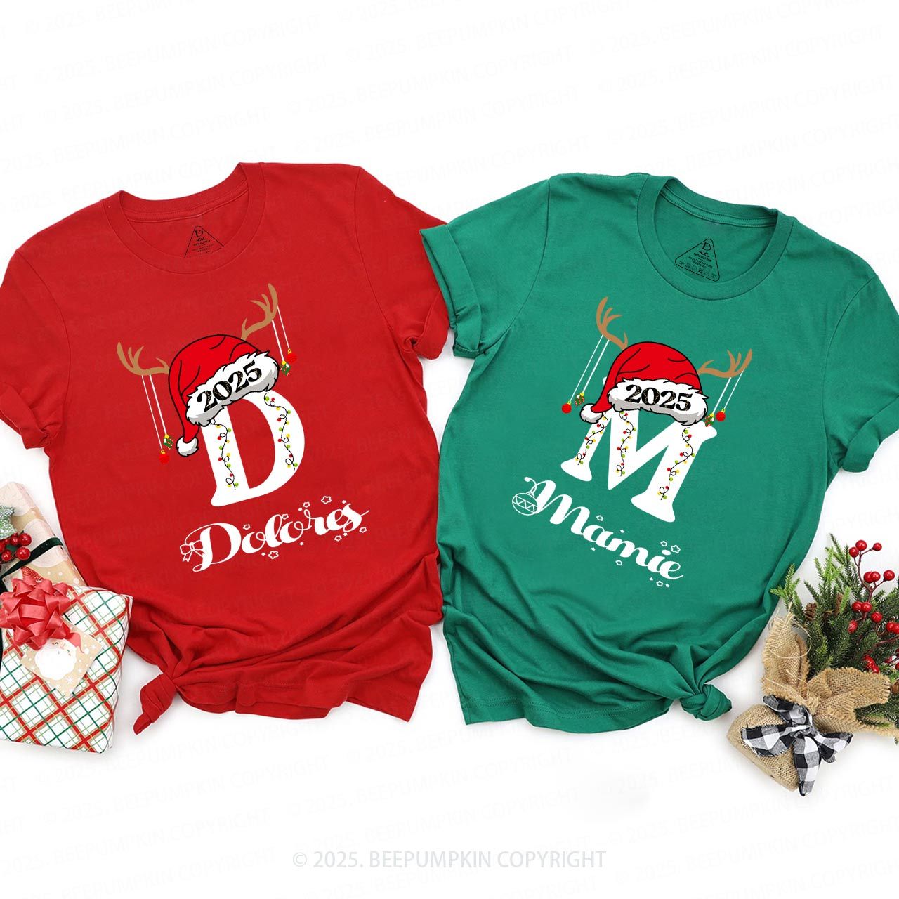 Personalized Holiday Monogrammed Name Family Matching T-Shirts Beepumpkin