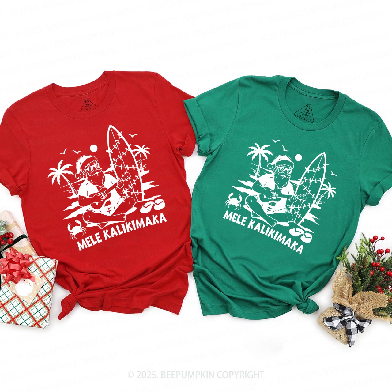 Personalized Mele Kalikimaka Family Matching T-Shirts Beepumpkin