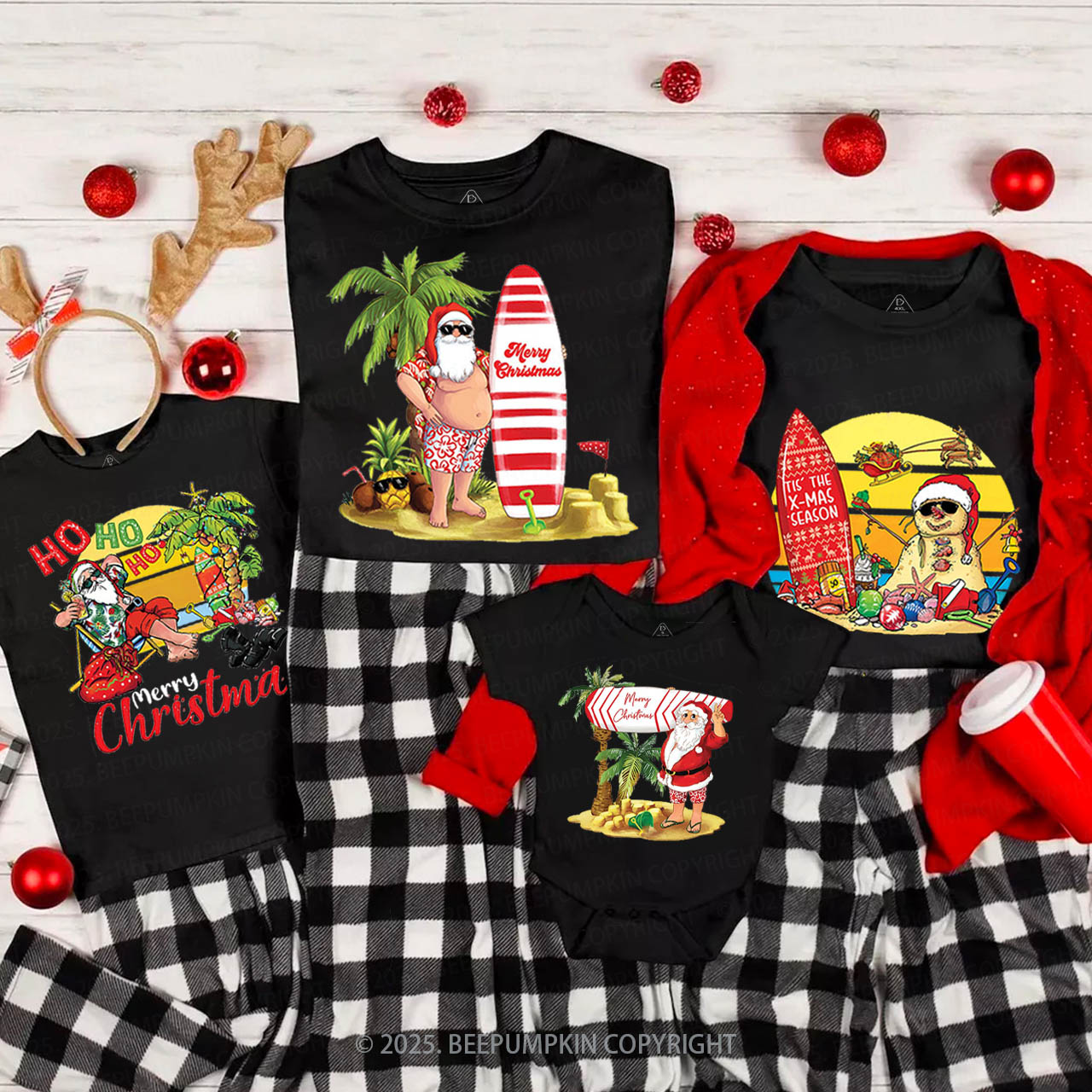 Personalized Tropical Beach Christmas Family Matching T-Shirts Beepumpkin