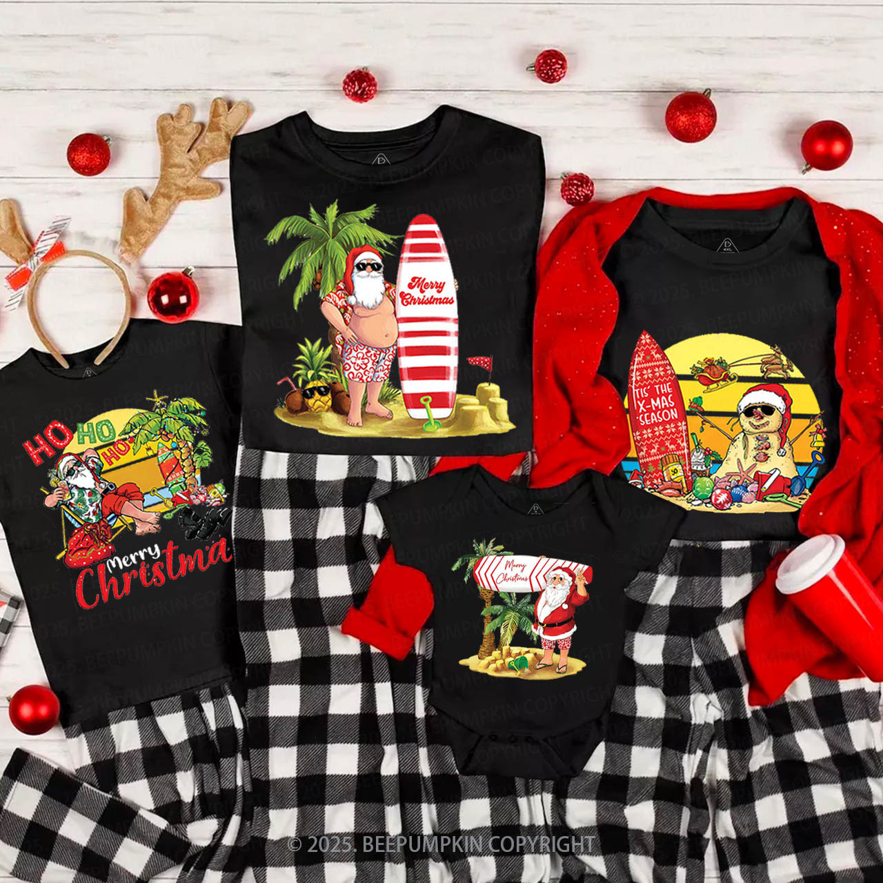 Personalized Tropical Beach Christmas Family Matching T-Shirts Beepumpkin