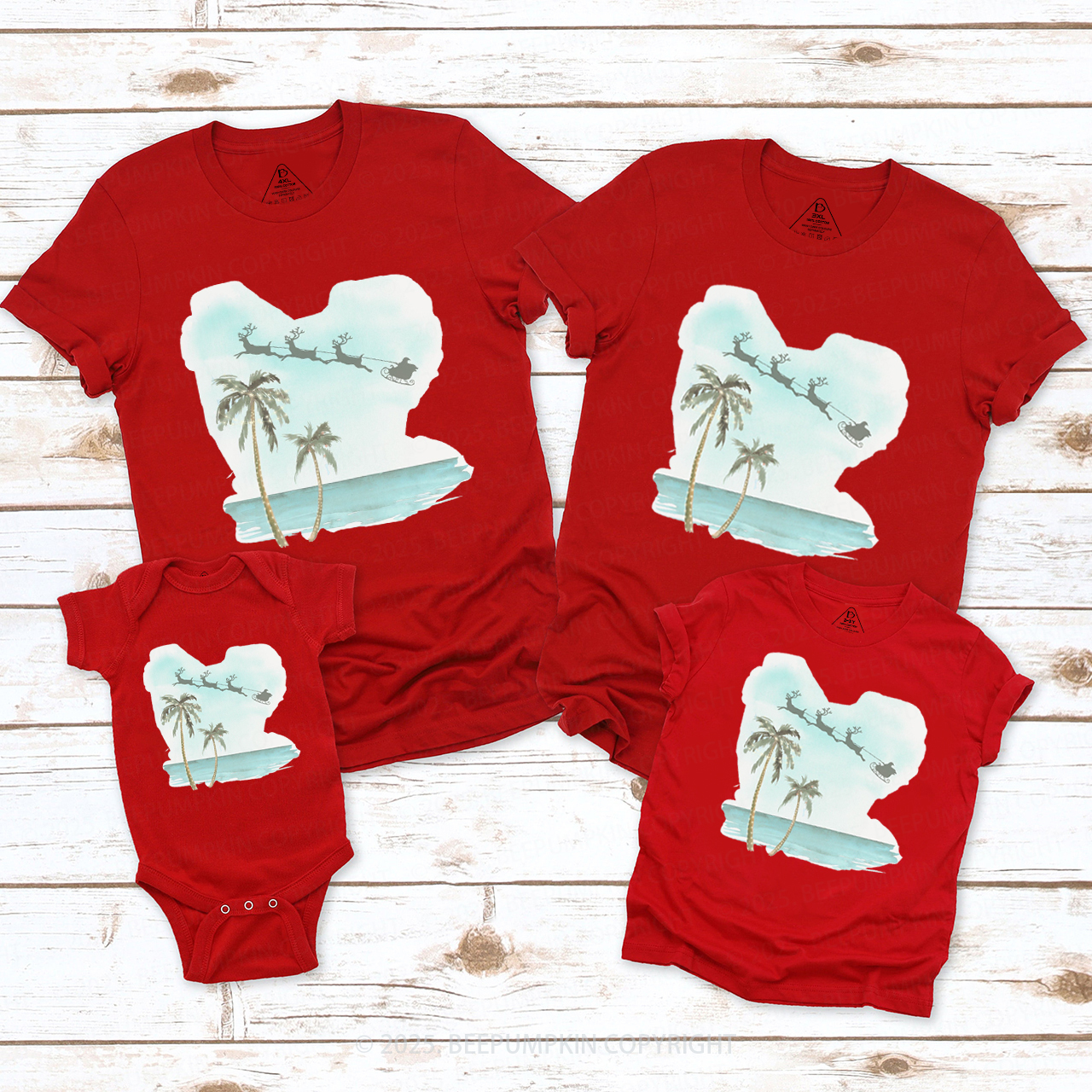 Christmas Palm Tree Family Matching T-Shirts Beepumpkin