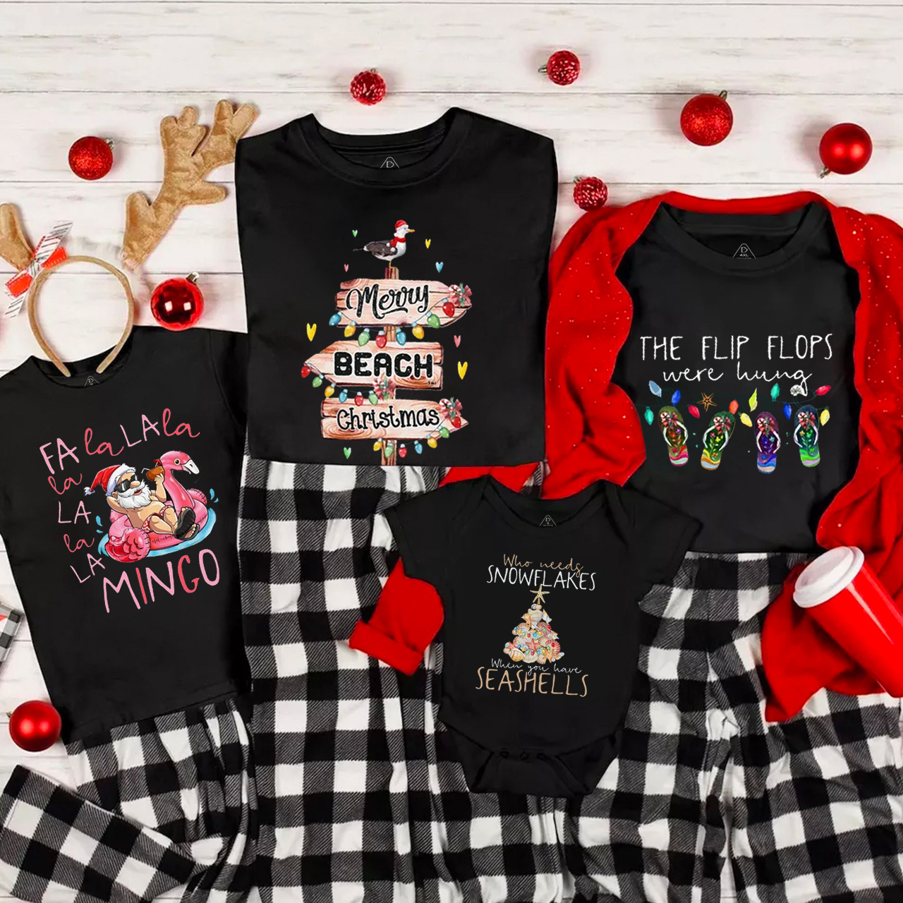 Personalized Christmas On Beach Family Matching T-Shirts Beepumpkin