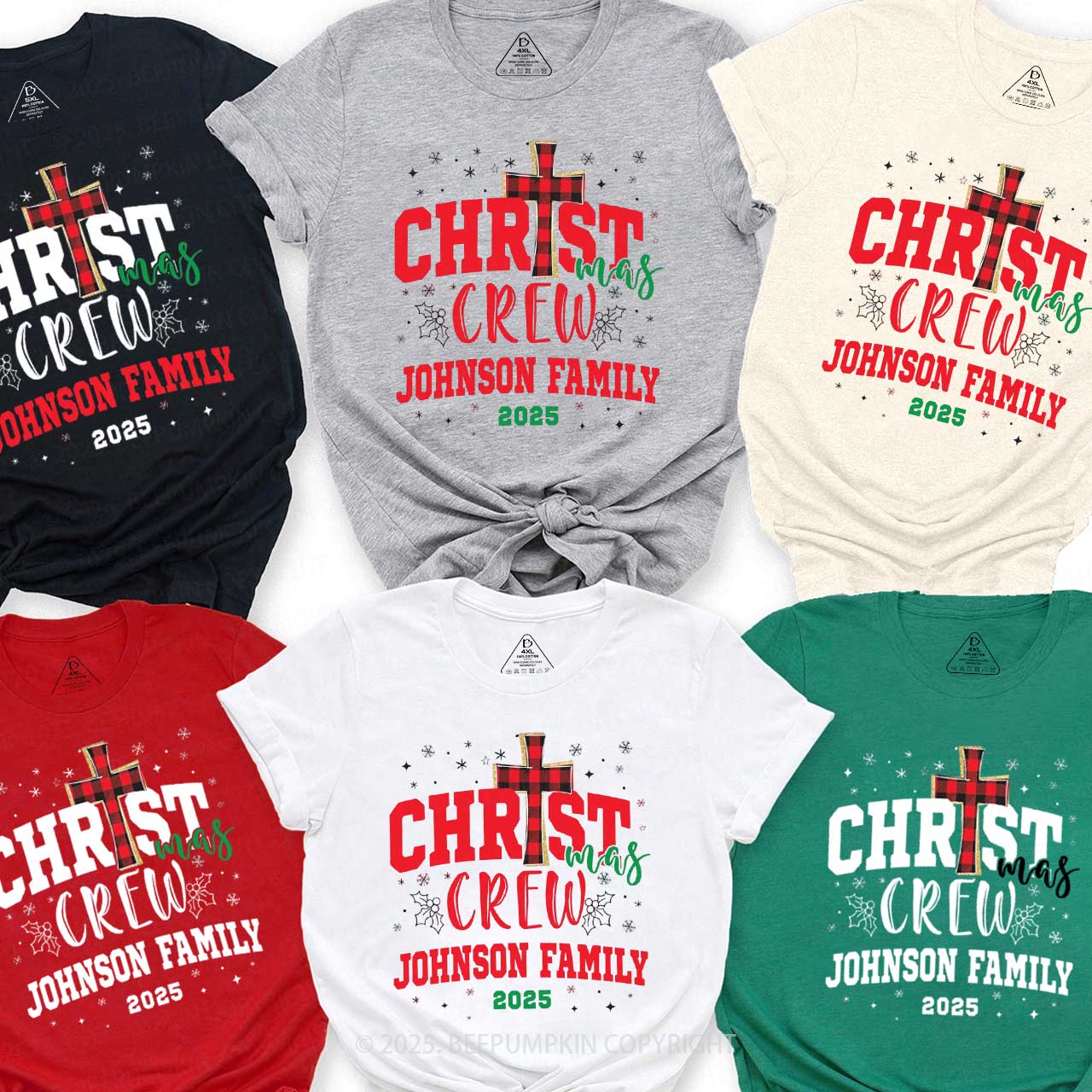 Personalized 2025 Christian Xmas Family Matching T-Shirts Beepumpkin