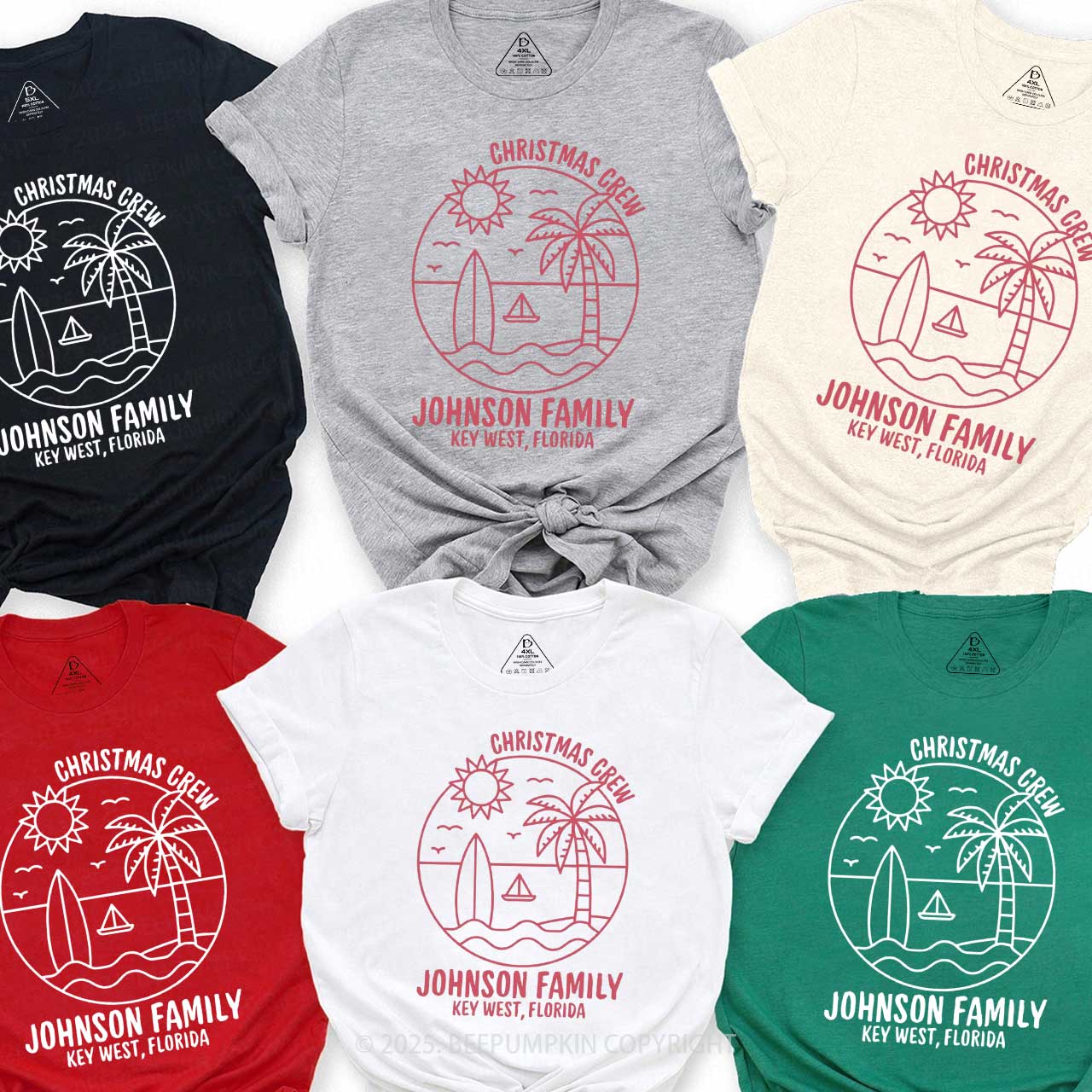Personalized Coastal Christmas Crew Family Matching T-Shirts Beepumpkin