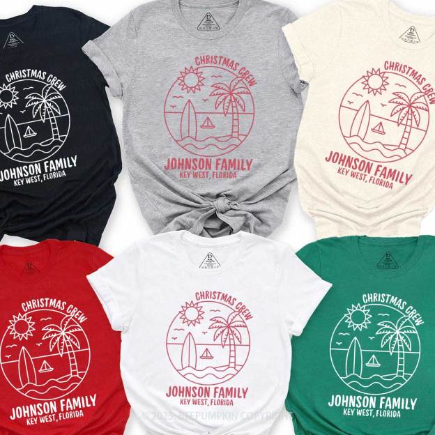 Personalized Coastal Christmas Crew Family Matching T-Shirts Beepumpkin