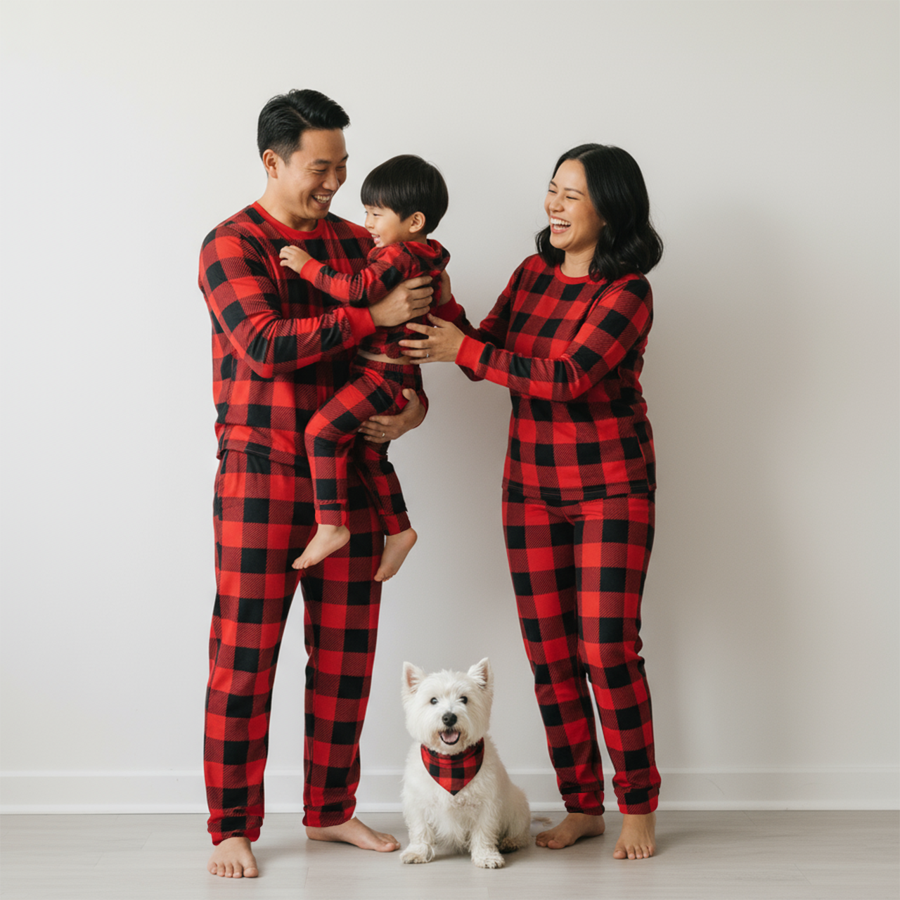 Red & Black Buffalo Check Plaids All-Over Print Family Matching Pajama Sets