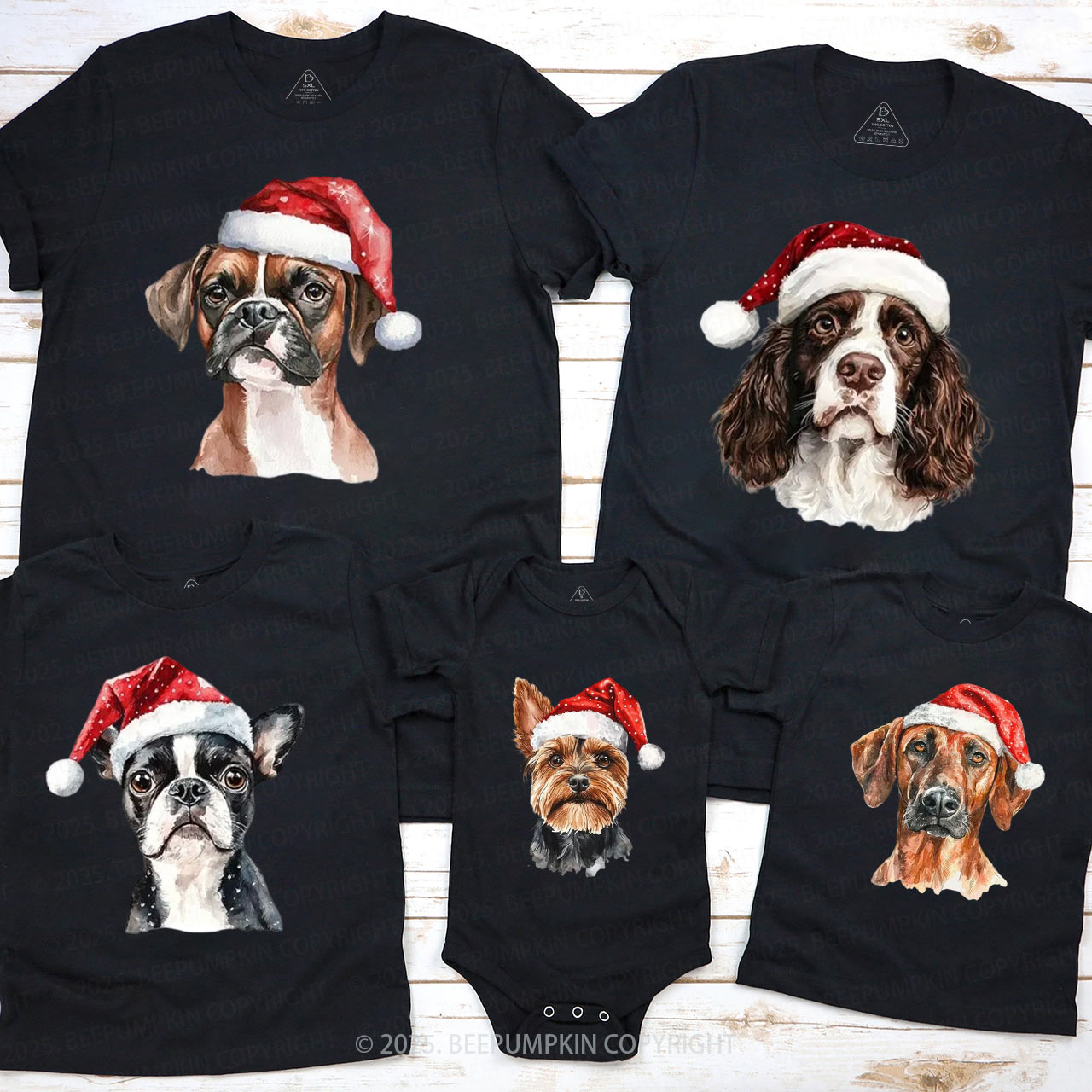 Personalized Santa Christmas Dog Family Matching T-Shirts Beepumpkin