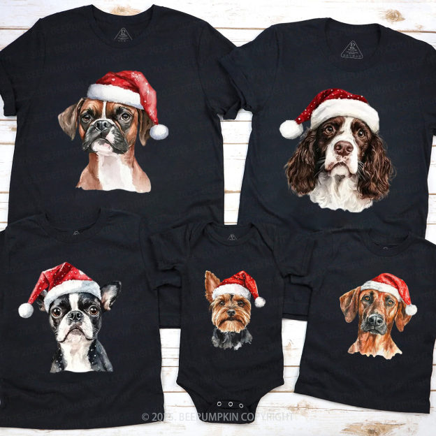 Personalized Santa Christmas Dog Family Matching T-Shirts Beepumpkin