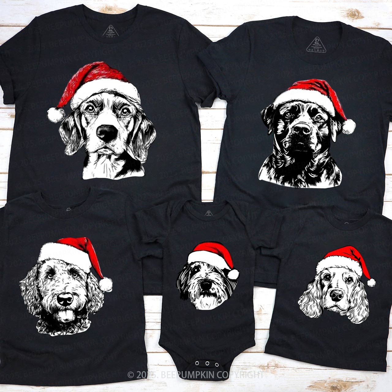 Personalized Santa Paws Dog Breed Family Matching T-Shirts Beepumpkin