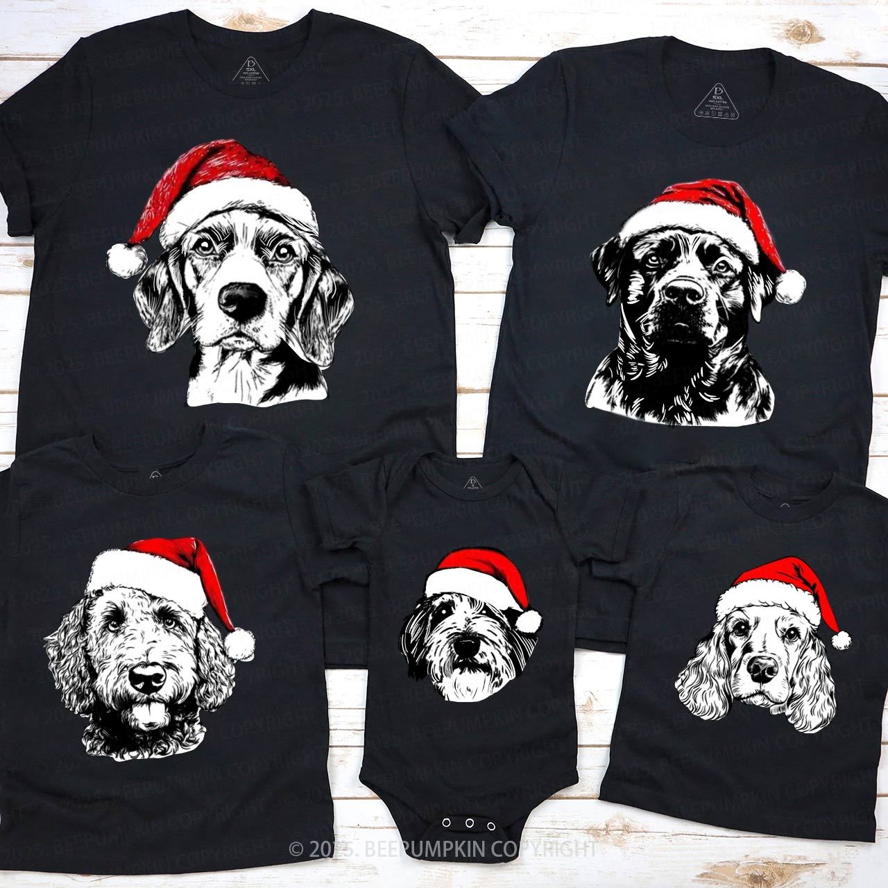 Personalized Santa Paws Dog Breed Family Matching T-Shirts Beepumpkin