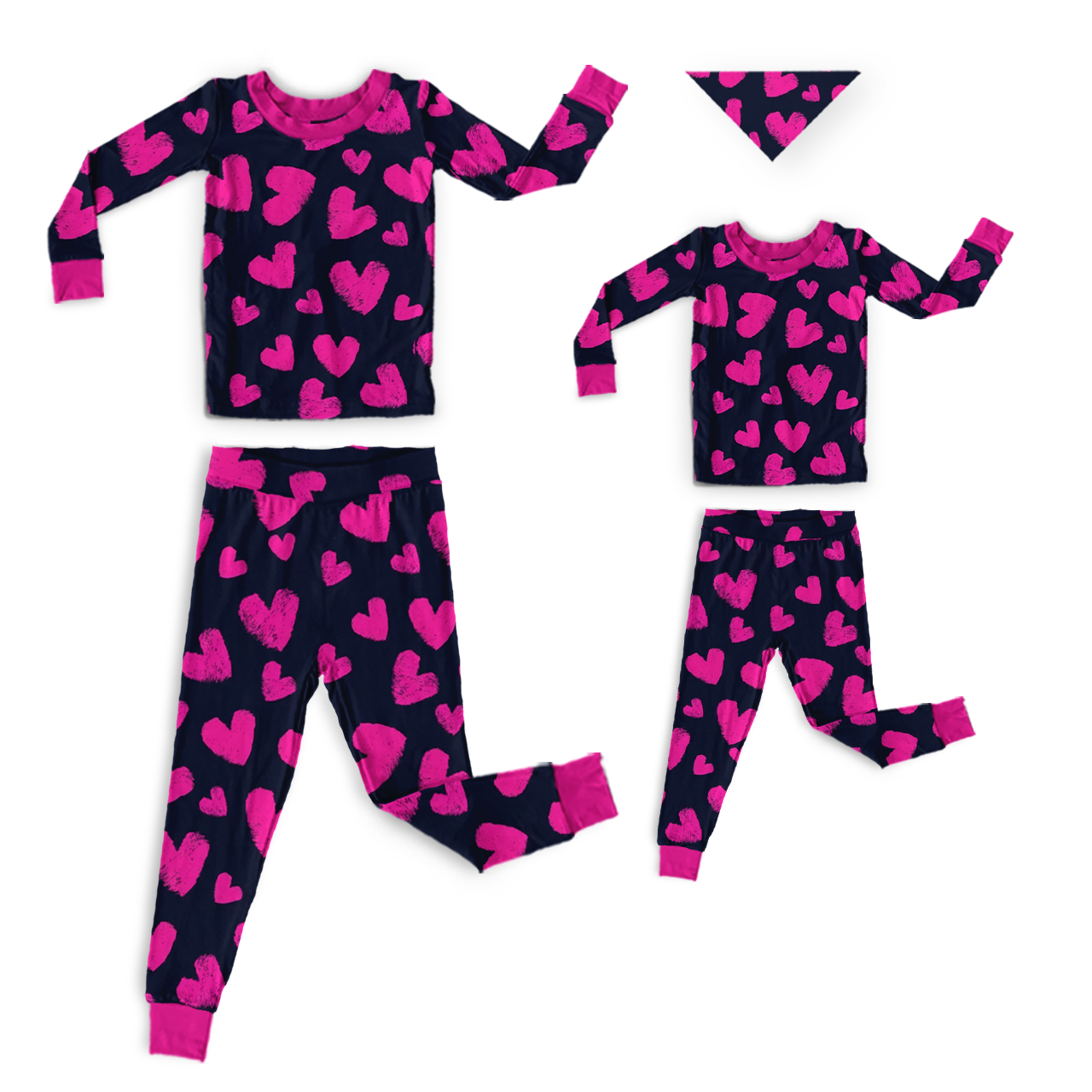 Pink Heart Scribble Navy All-Over Print Mom&Me Cuffed Pajama Sets