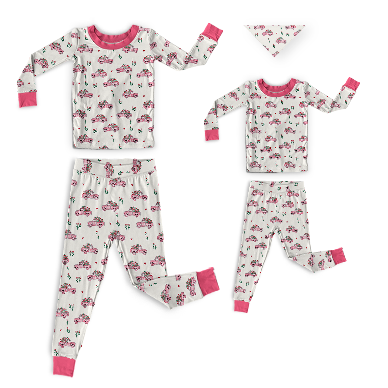 Floral Truck All-Over Print Mom&Me Cuffed Pajama Sets