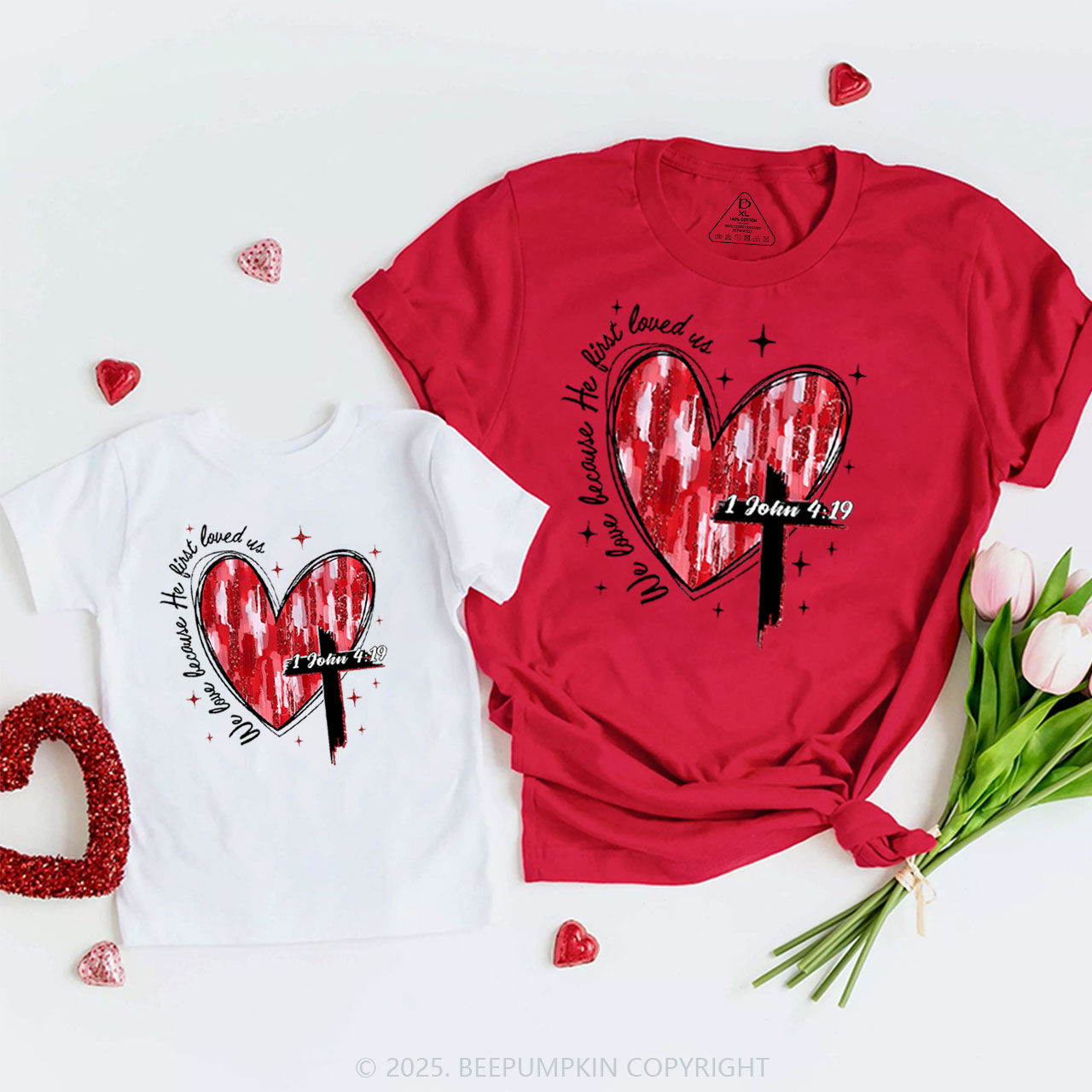 Heart Cross Valentine Jesus Family Shirt
