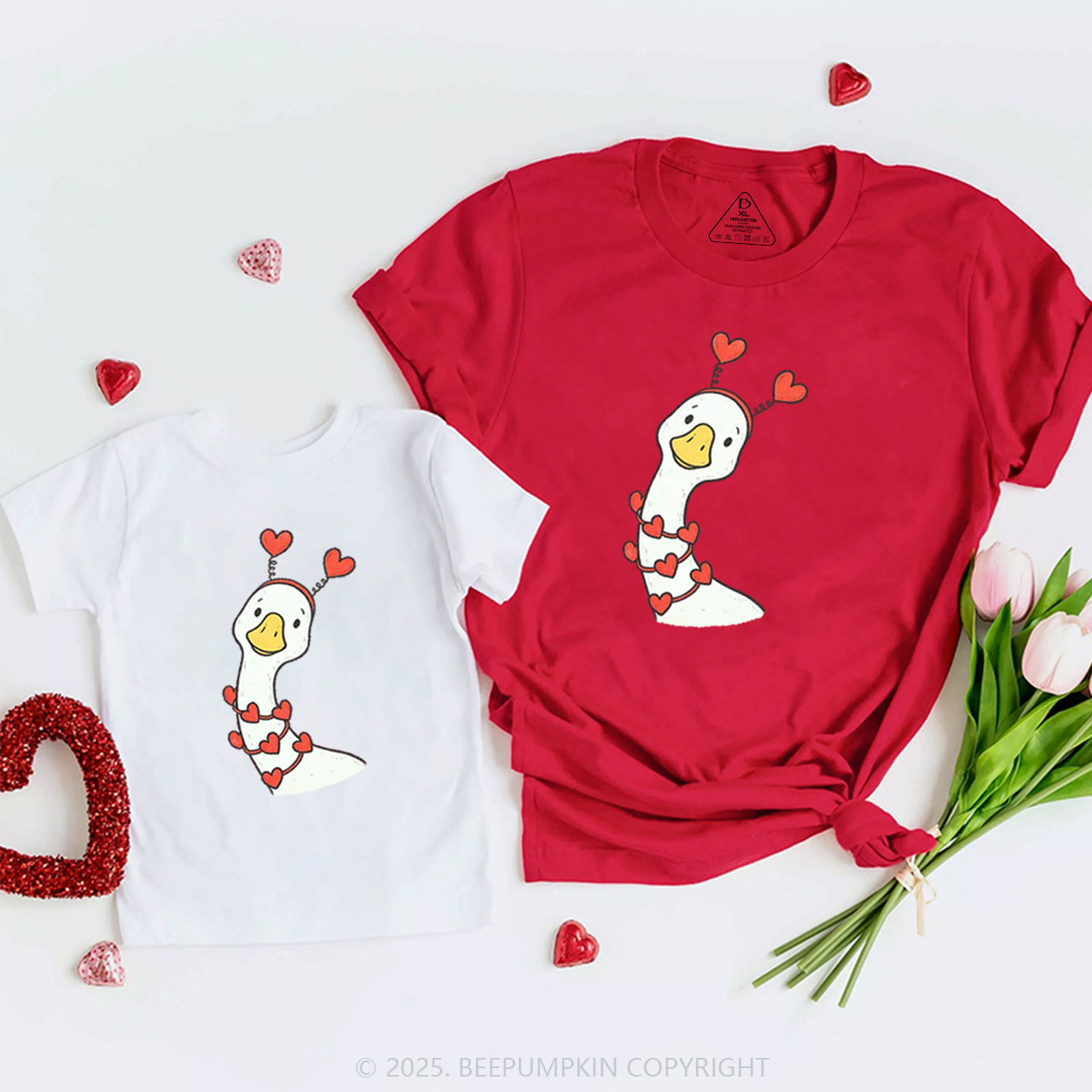 Pink Bow Preppy Goose Valentine's Day Family Shirt