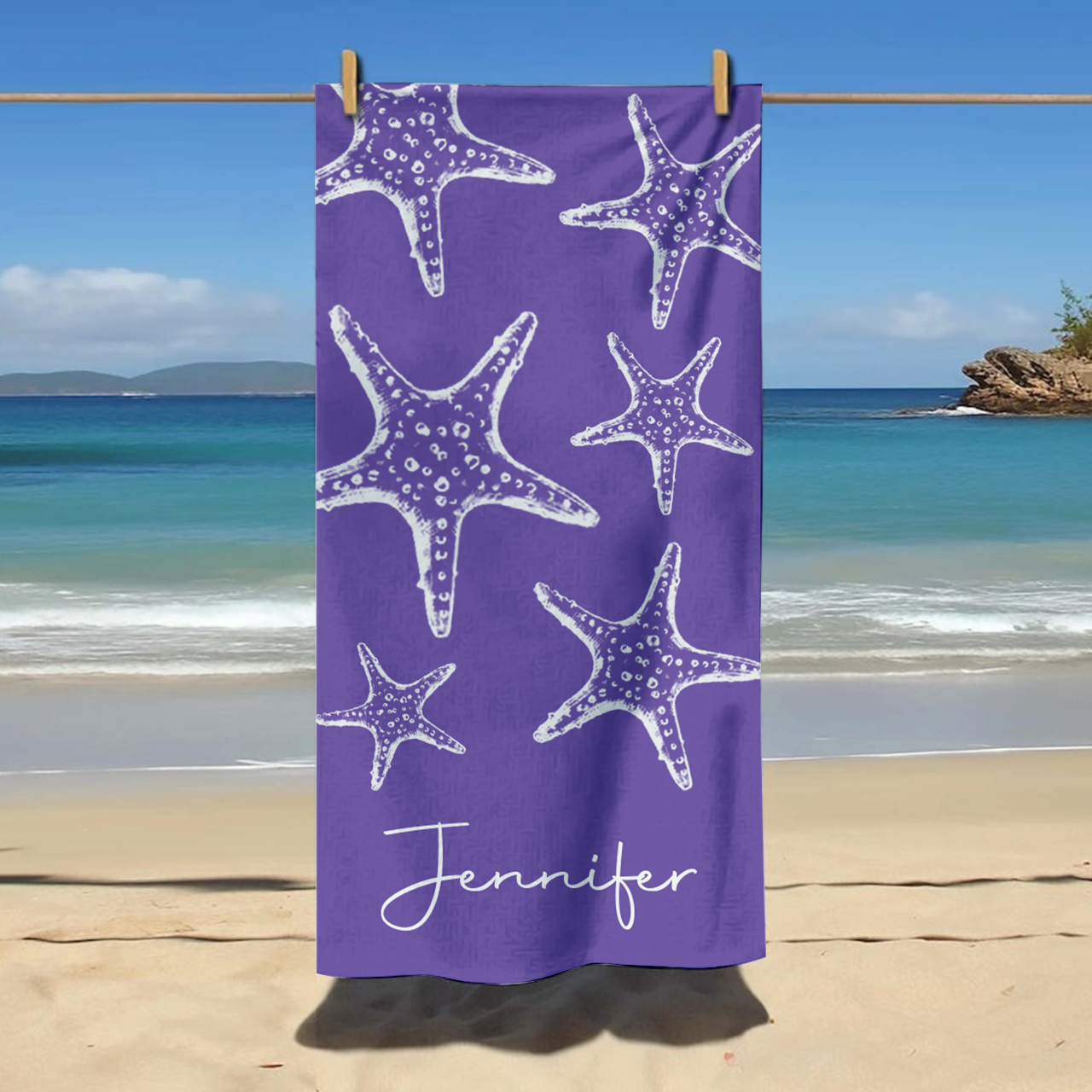 Personalized Starfish Name Beach Towel