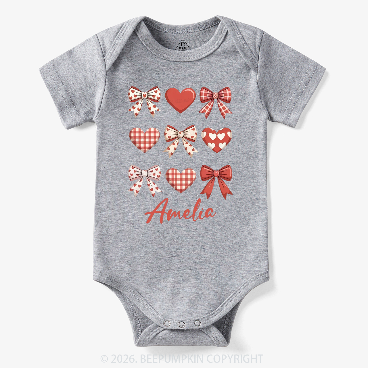 Personalized Bow Heart Valentine's Day Bodysuit