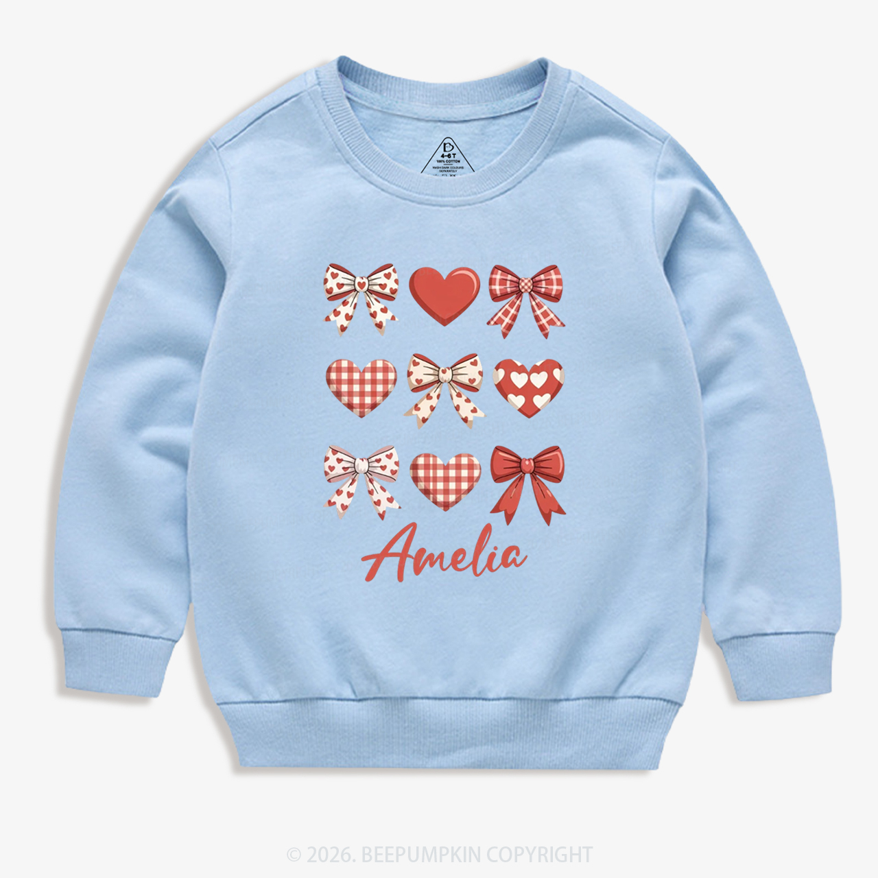 Personalized Bow Heart Valentine's Day Kid's Sweatshirt