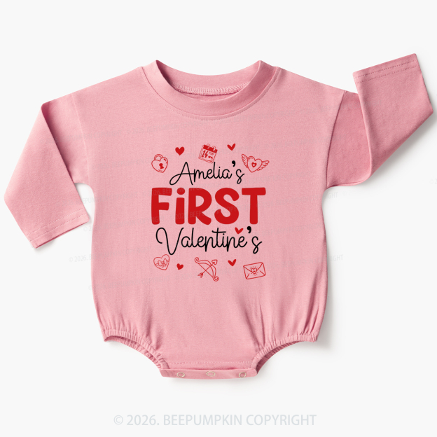 Personalized Baby First Valentine's Day Baby Bubble Romper Beepumpkin