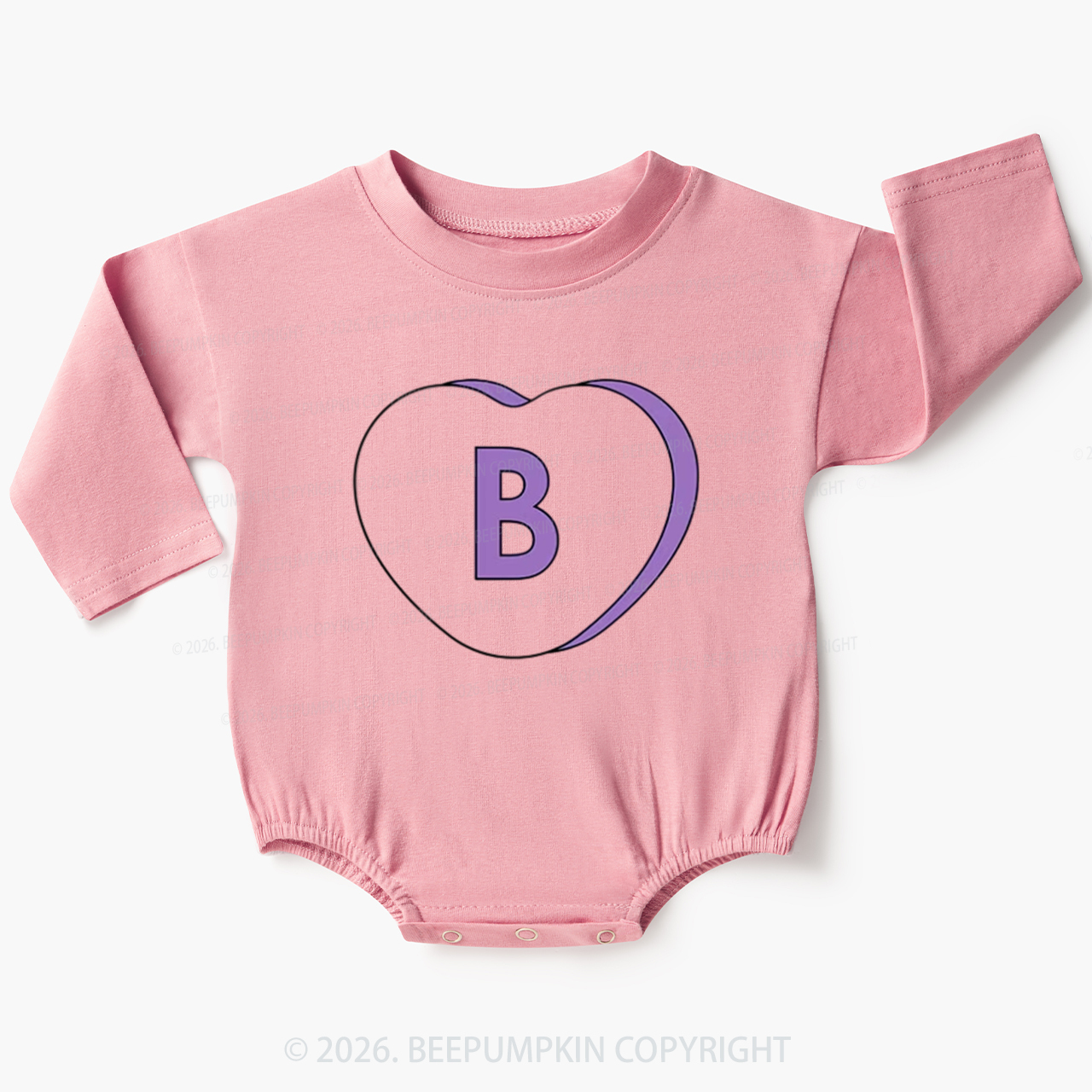 Personalized Candy Heart Initial Valentine's Day Baby Bubble Romper Beepumpkin
