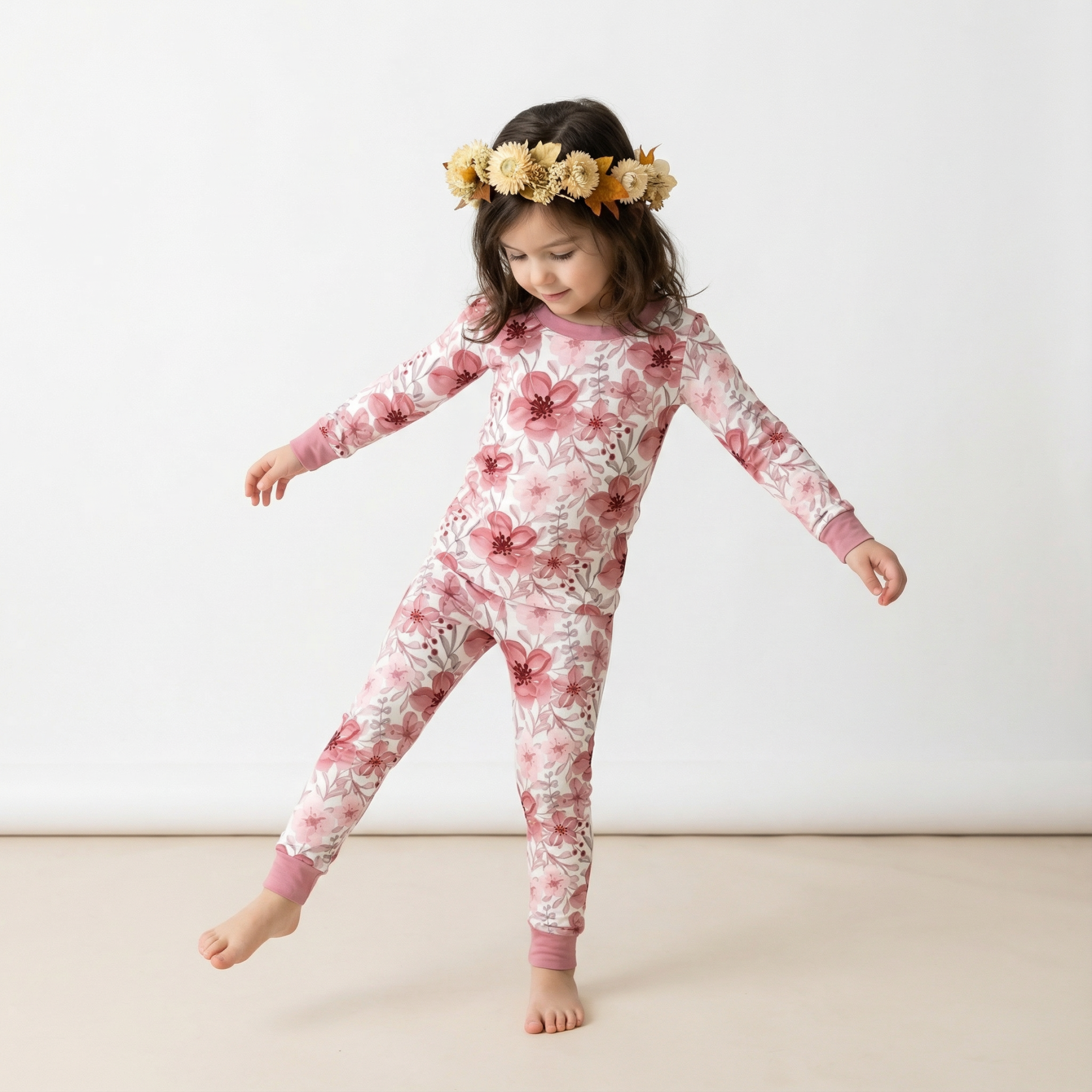 Pink Garden Two-Piece Pajama Set For Kids