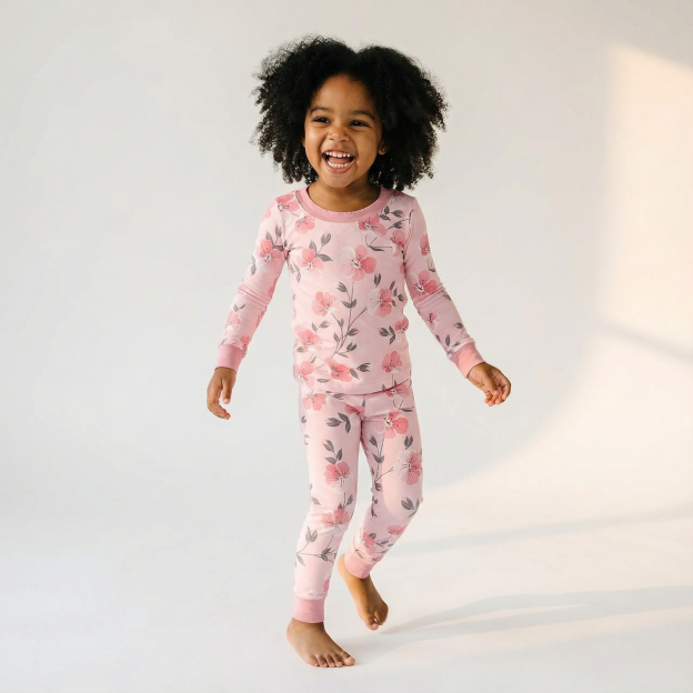 Pink Blossom Two-Piece Pajama Set For Kids