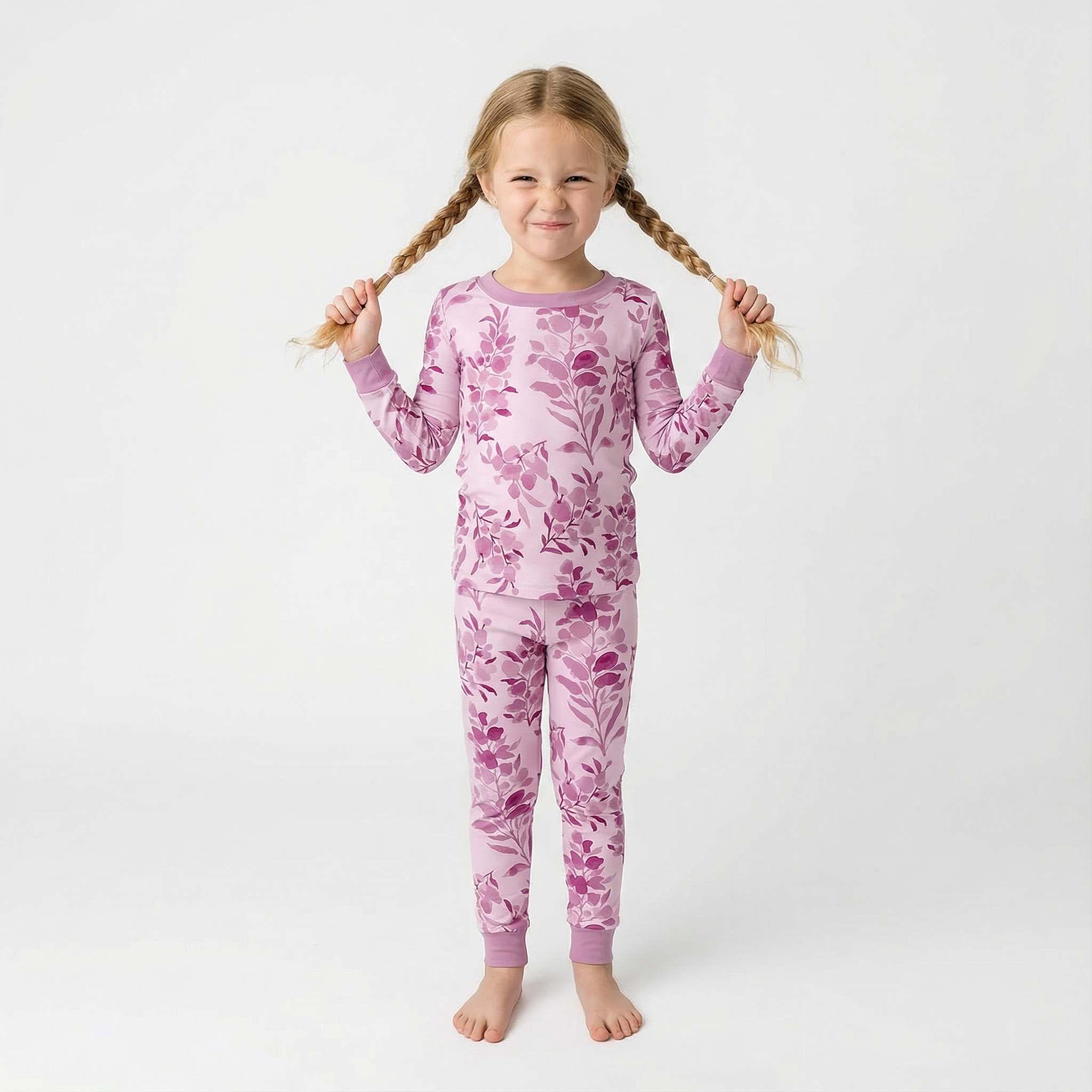 Purple Blossom Two-Piece Pajama Set For Kids