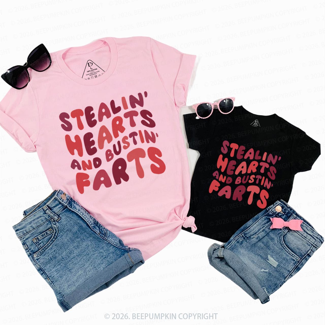 Stealin Hearts And Bustin Farts Valentine's Day Family Matching T-Shirts