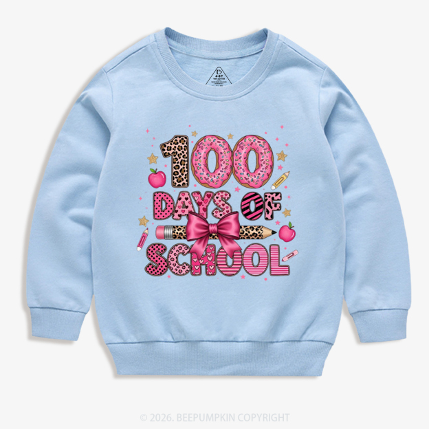 Preppy Pink Bow 100 Days Of School Toddler&Kid's Sweatshirt