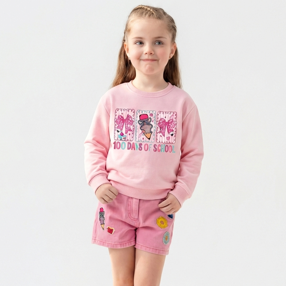100 Days of School Coquette Bow Pencil Toddler&Kid's Sweatshirt
