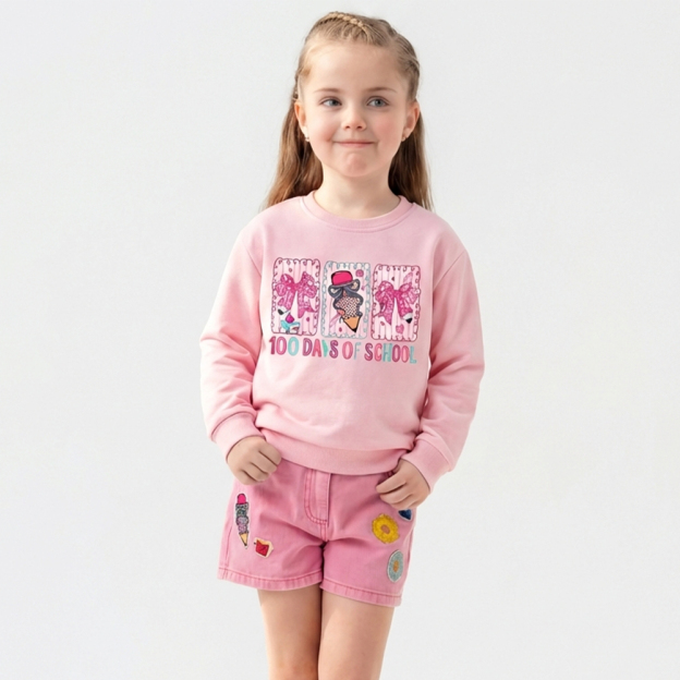 100 Days of School Coquette Bow Pencil Toddler&Kid's Sweatshirt